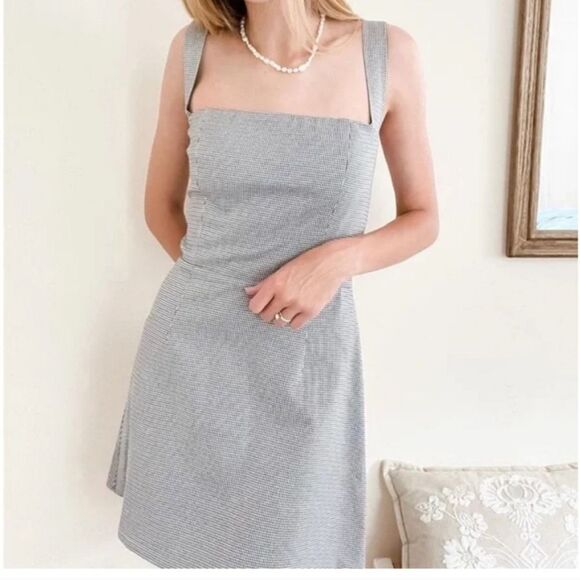 Reformation Brigitte houndstooth plaid square neck mini dress - Picture 1 of 13